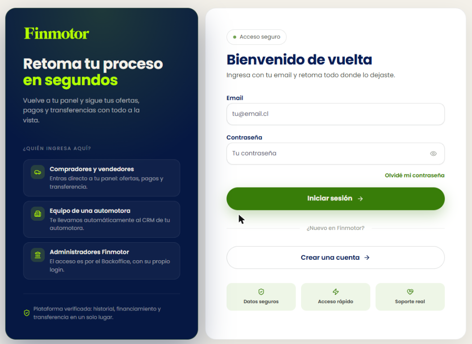 Pantalla de inicio de sesión
